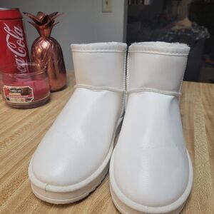 Women's White Faux Shearling Boot - Cozy Winter Slip-On